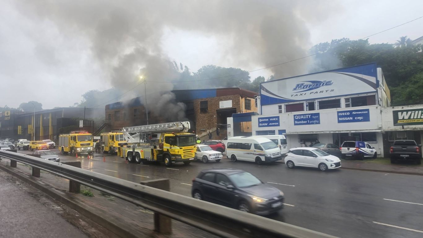A building fire is reported on North Coast Road, just after Redhill, travelling towards Durban CBD