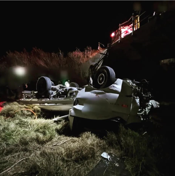 One dead, two seriously injured after vehicle fell off of a bridge in ...