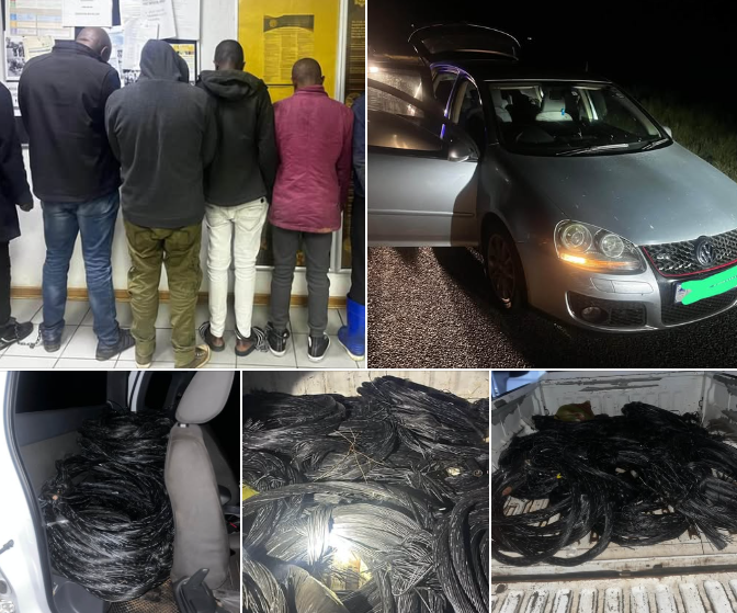 Six foreign nationals found in possession of 560.85 kilograms of suspected stolen copper cable in Allanridge